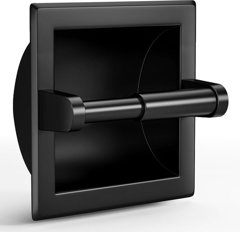 POKIM Matte Black Recessed Toilet Paper Holder/Tissue Paper Holder Stainless Steel Toilet Paper Holder in Wall for Bathroom Accessories Rear Mounting Bracket Included - Image 1